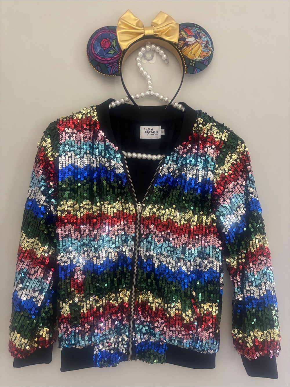 Lola and The Boys SequinJacket-w beauty and the beast custom Disney headband!